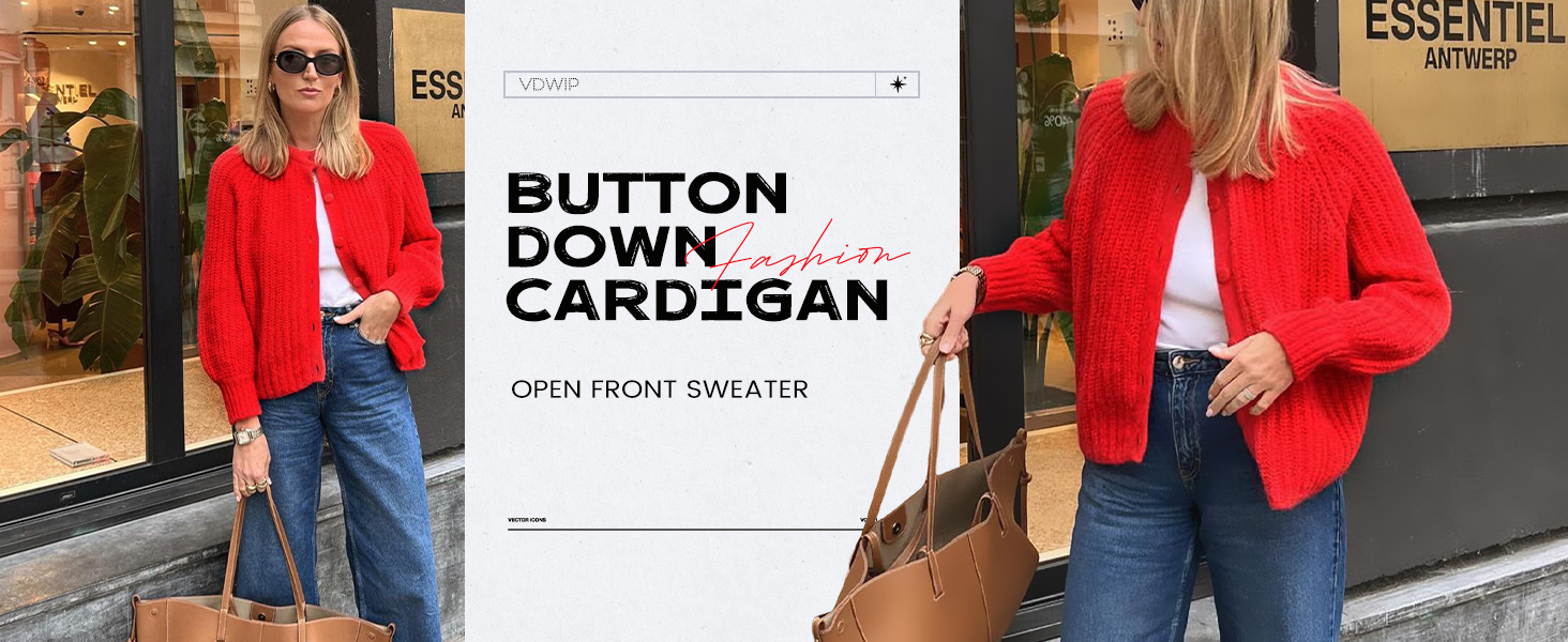 VDWIP Womens Cardigan Sweaters Button Down Chunky Knit Sweater